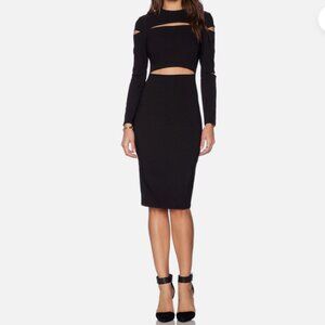 Asilio The Slasher Cutout Crew Neck Long Sleeve Midi Dress in Black size L/8 New
